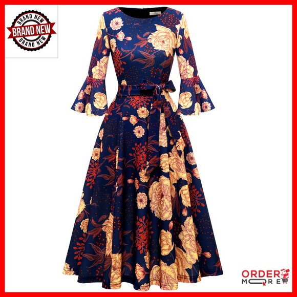 Dresses & Skirts - Long Sleeve Velvet Midi Dress A-Line Formal Wedding Guest Cocktail